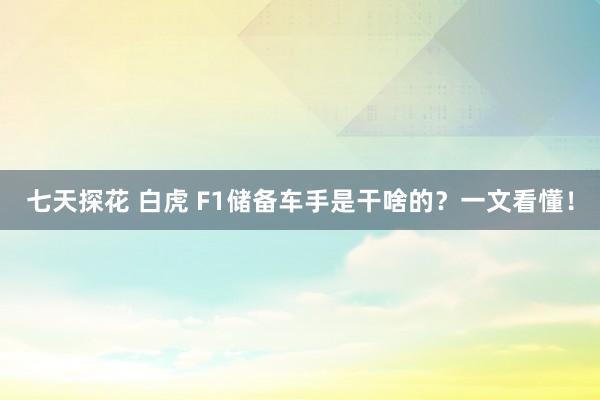 七天探花 白虎 F1储备车手是干啥的？一文看懂！
