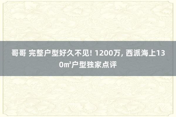 哥哥 完整户型好久不见! 1200万, 西派海上130㎡户型独家点评